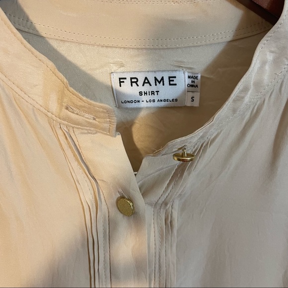 FRAME Le Pleated Silk Nude Cream Button Down Blouse Shirt Small - Picture 2 of 6